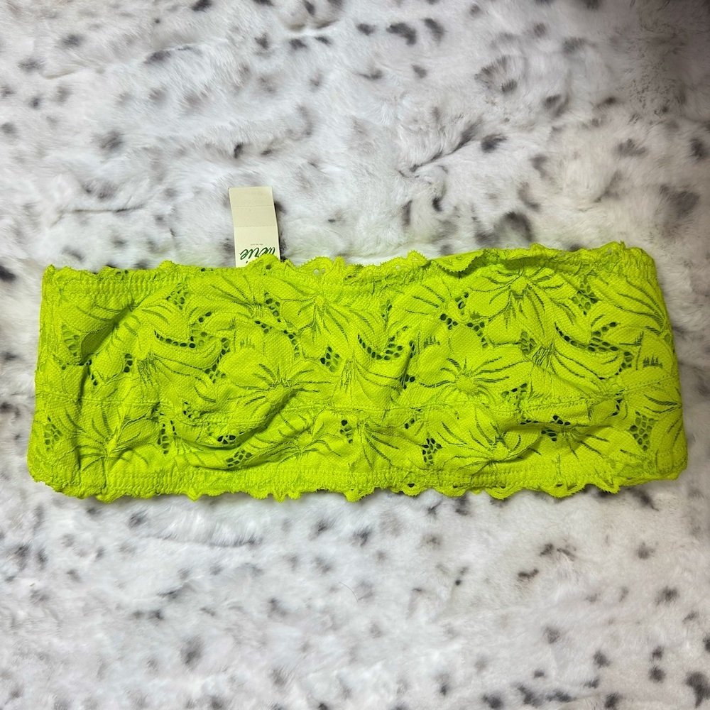 Aerie bandeau top tube strapless top bra lime πβπ© green neon lace floral bustier